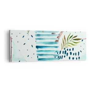 Obraz na płótnie - Abstrakcyjny wzór z palmami i akcentami marynistycznymi - 140x50cm - Wakacje pod palmami - Nowoczesna dekoracja ścienna do salonu i sypialni ARTTOR
