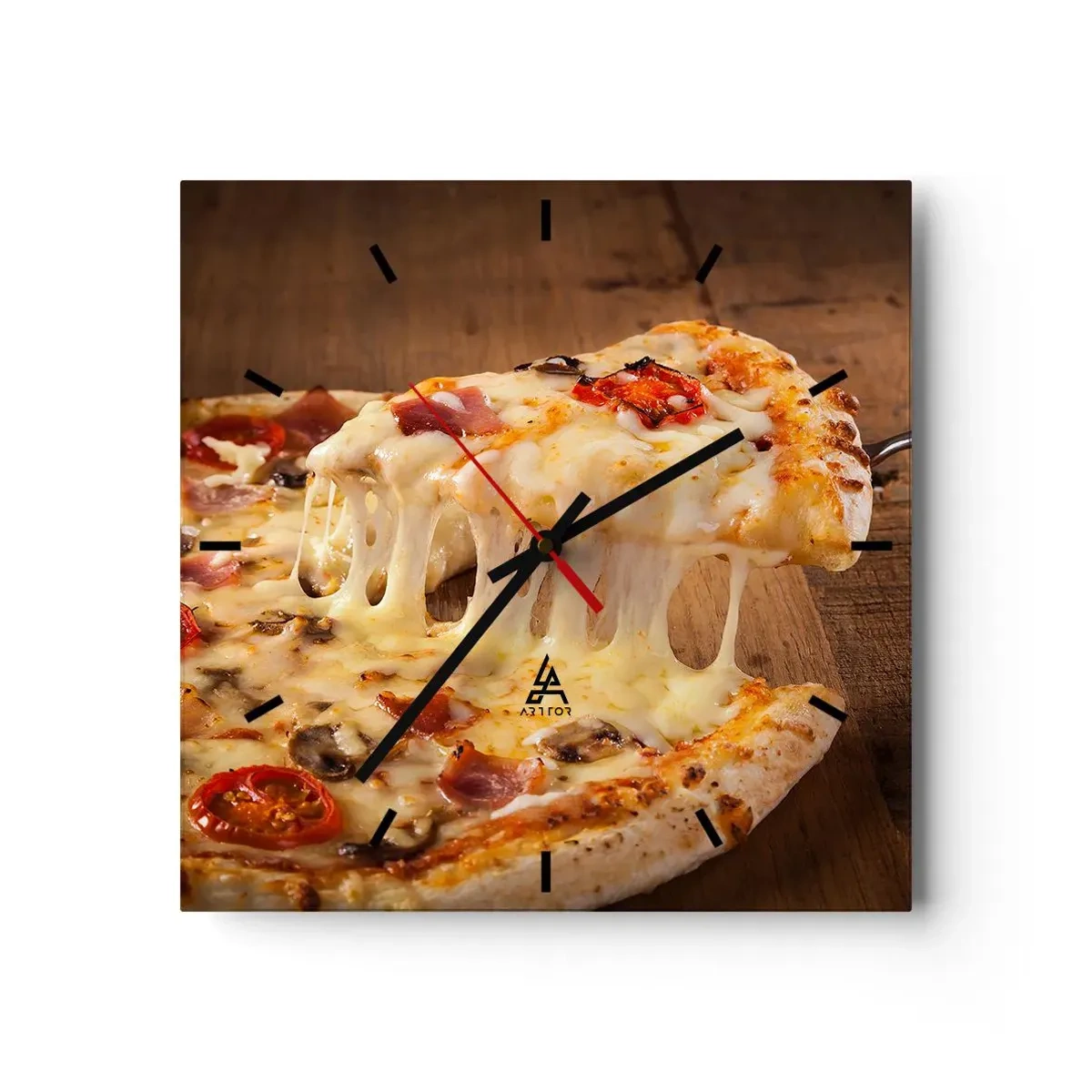 Zegar ścienny - Pizza z ciągnącym się serem - 30x30cm - Arcydzieło sztuki włoskiej - Nowoczesna dekoracja ścienna do salonu i sypialni ARTTOR