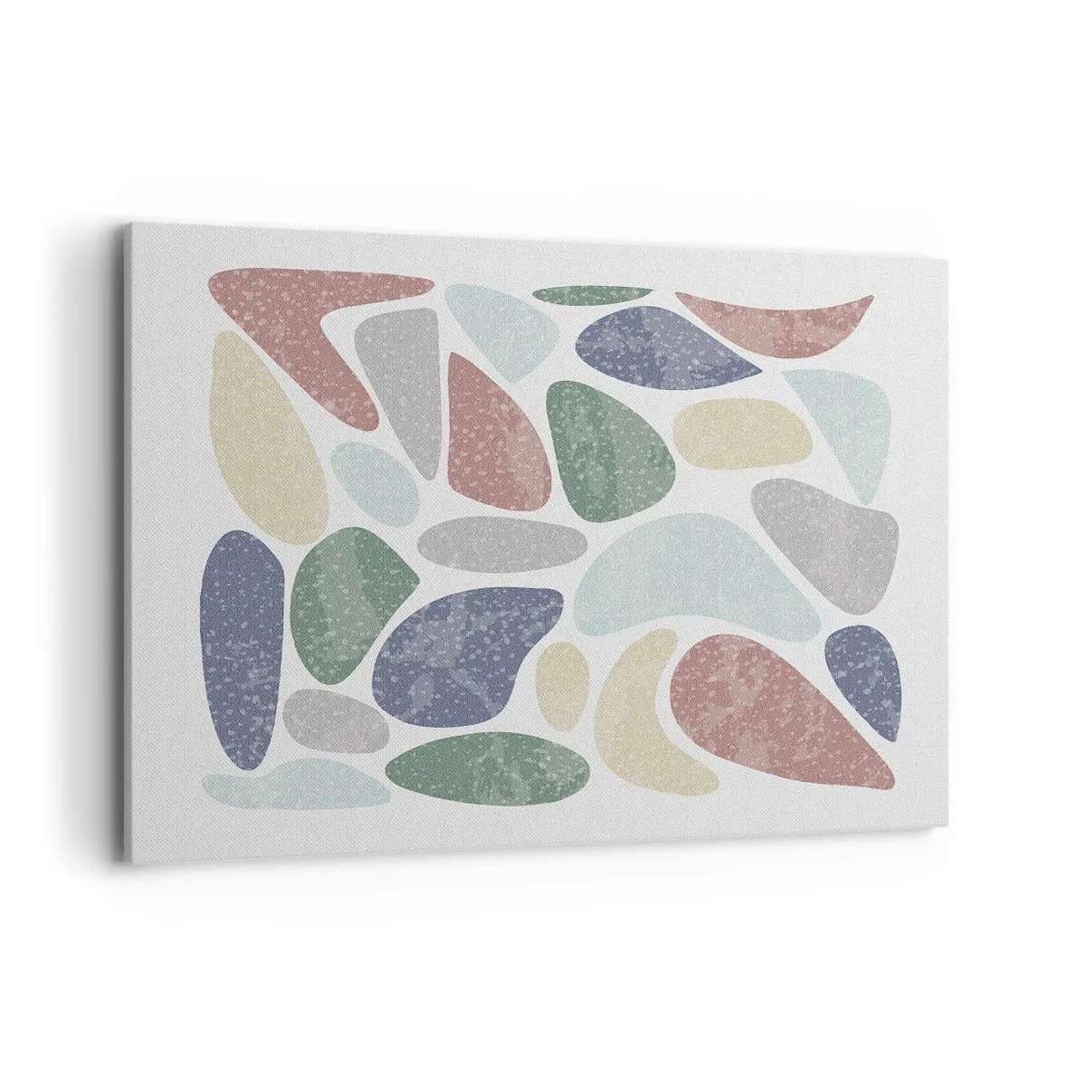 Obraz na płótnie - Kolorowe organiczne kształty na białym tle - 120x80cm - Mozaika pudrowanych barw - Nowoczesna dekoracja ścienna do salonu, kuchni i sypialni ARTTOR
