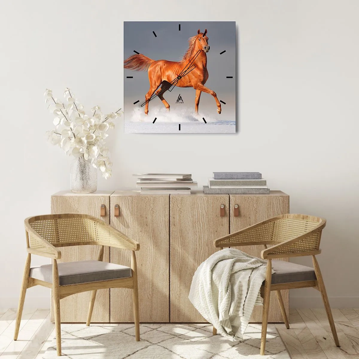 Zegar ścienny - Galopujący koń na tle błękitnego nieba - 30x30cm - Tańcząca gracja - Nowoczesna dekoracja ścienna do salonu i sypialni ARTTOR