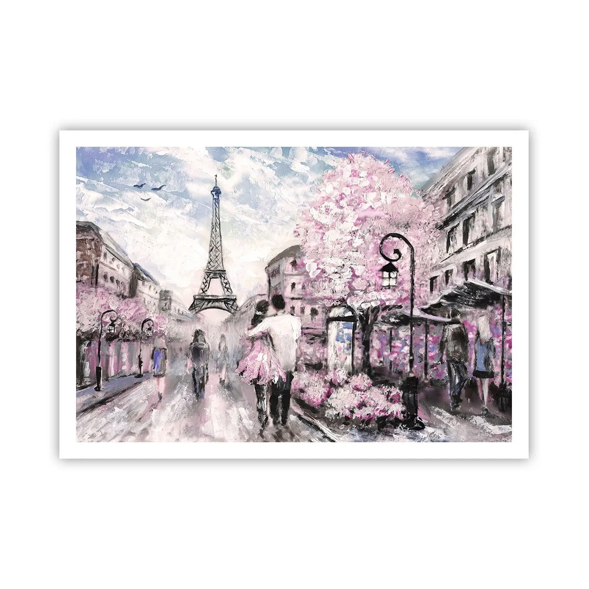 Plakat - Romantyczny spacer w Paryżu przy Wieży Eiffla - 100x70cm - Jak zakochac się, to tylko w… - Nowoczesna dekoracja ścienna do salonu i sypialni ARTTOR
