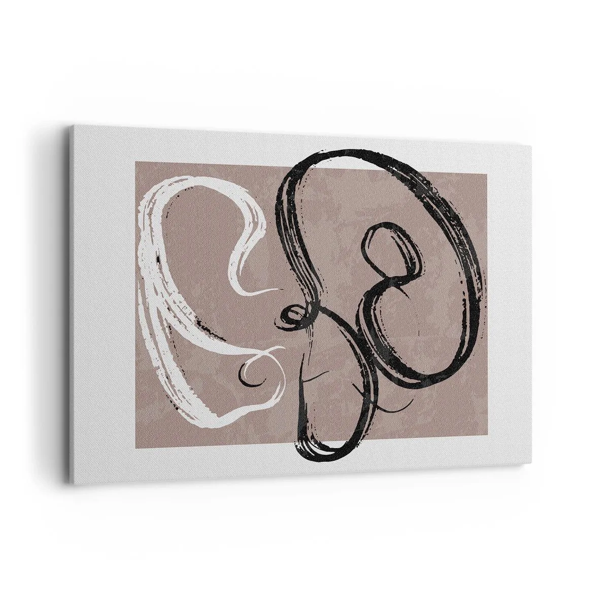 Obraz na płótnie - Czarno-biała abstrakcja na beżowym tle - 100x70cm - Kompozycja – poszukiwanie pełni - Nowoczesna dekoracja ścienna do salonu, kuchni i sypialni ARTTOR
