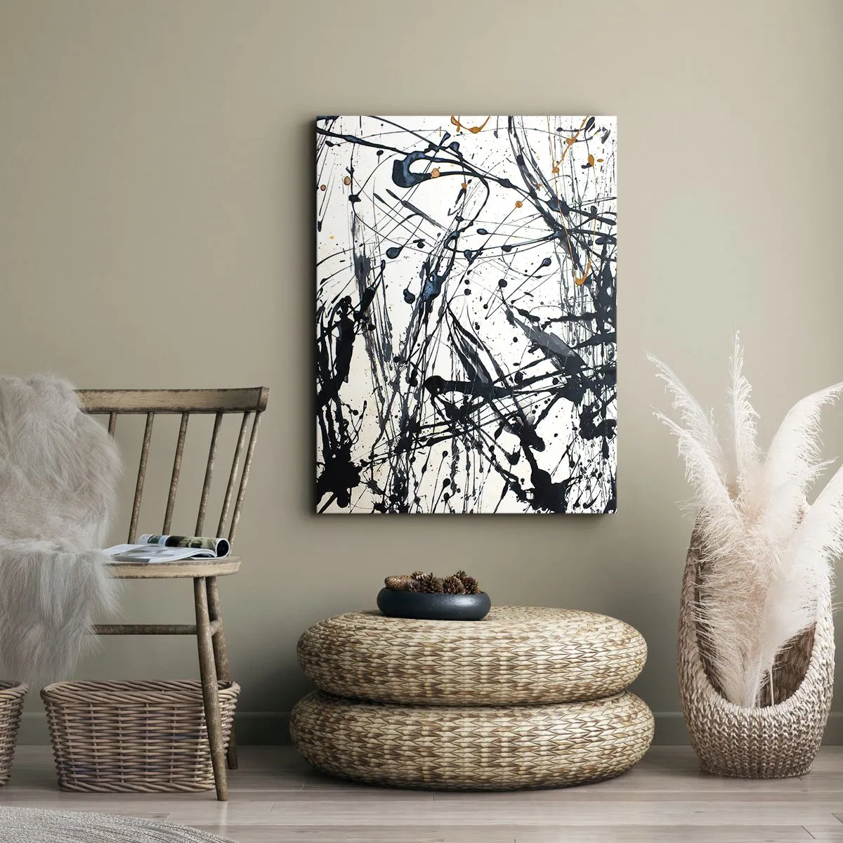 Obraz na płótnie - Ekspresyjna abstrakcja w stylu action painting z dynamicznymi liniami - 50x70cm - Abstrakcja ekspresjonistyczna - Nowoczesna dekoracja ścienna do salonu, kuchni i sypialni ARTTOR