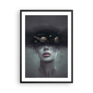 Plakat w czarnej ramie - Tajemniczy portret kobiety z planetami w kosmosie - 50x70cm - A planety szaleją… - Nowoczesna dekoracja ścienna do salonu i sypialni ARTTOR