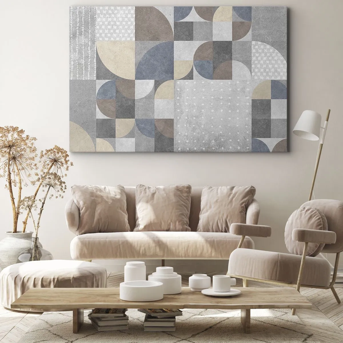 Obraz na płótnie - Geometryczny wzór w pastelowych odcieniach - 70x50cm - Ceramiczna fantazja - Nowoczesna dekoracja ścienna do salonu i sypialni ARTTOR