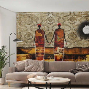 Fototapeta Samoprzylepna Deluxe Sticker - Kompozycja etniczna w kolorach Afryki - Ludzie, Afryka, Grafika - 100x70 cm