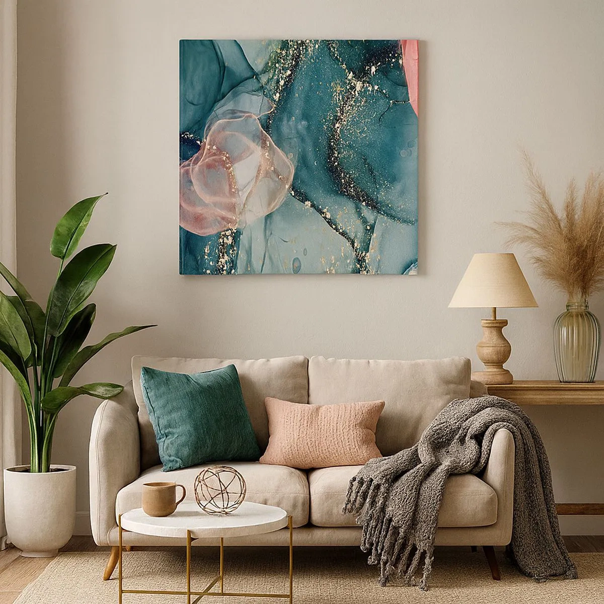 Obraz na płótnie - Jedwabny błękit, tiulowy róż - 30x30 cm