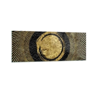 Obraz na szkle - Geometryczna kompozycja w czerni i złocie z promieniami - 140x50cm - Kompozycja glamour - Nowoczesna dekoracja ścienna do salonu i sypialni ARTTOR