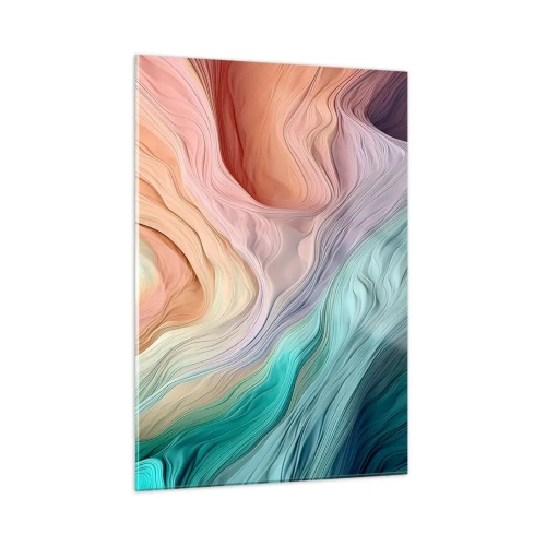 Obraz na szkle - Kolorowa abstrakcja przypominająca fale i skały - 50x70cm - Tęczowa fala - Nowoczesna dekoracja ścienna do salonu, kuchni i sypialni ARTTOR