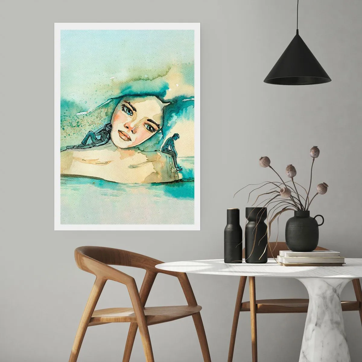 Plakat - Portret kobiety w artystycznym akwarelowym stylu - 50x70cm - Am I blue? - Nowoczesna dekoracja ścienna do salonu, kuchni i sypialni ARTTOR