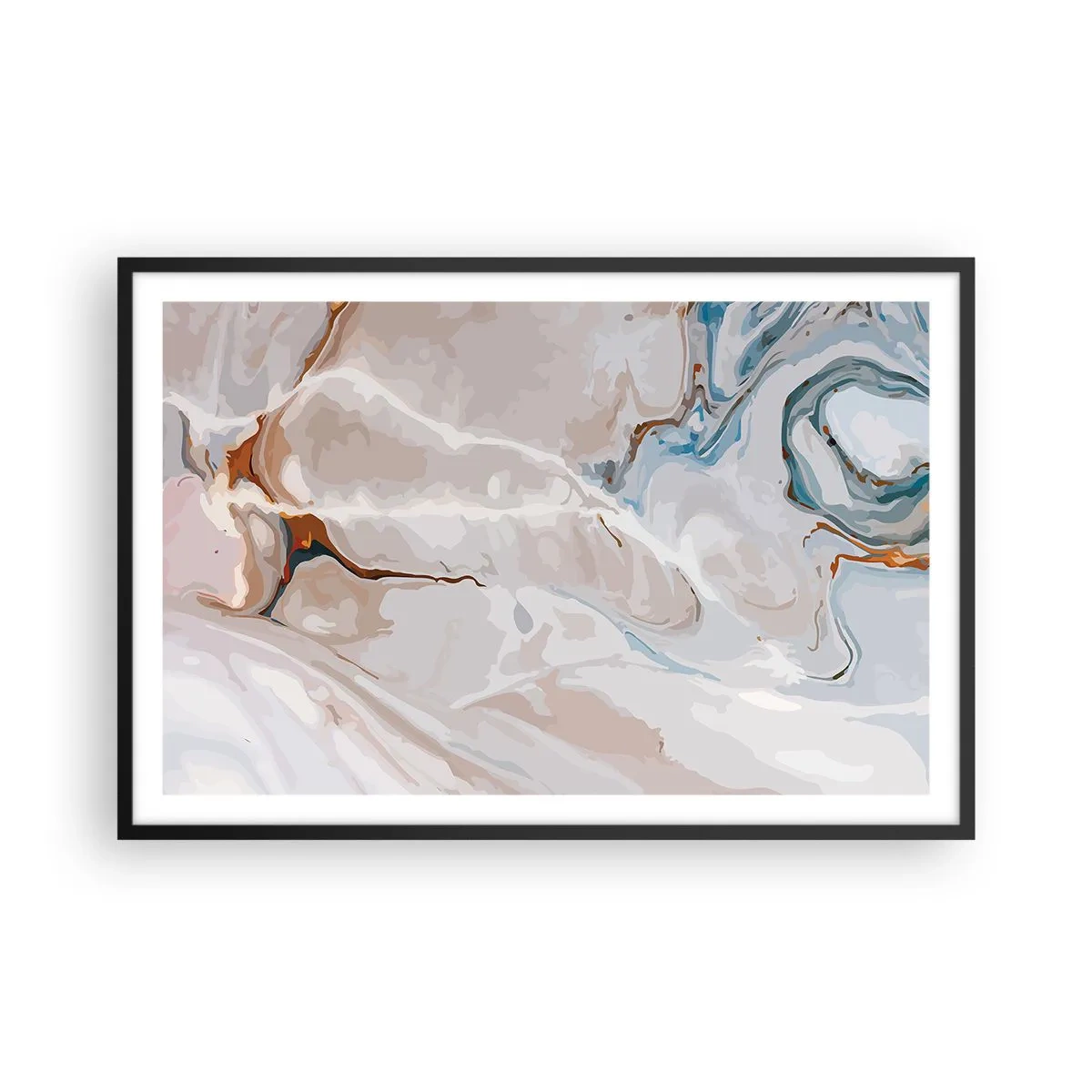 Plakat w czarnej ramie - Błękitne meandry pod bielą - 91x61 cm