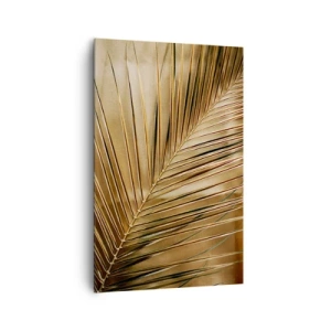 Obraz na płótnie - Złota liść palmy na jednolitym tle - 80x120cm - Naturalna kolumnada - Nowoczesna dekoracja ścienna do salonu i sypialni ARTTOR
