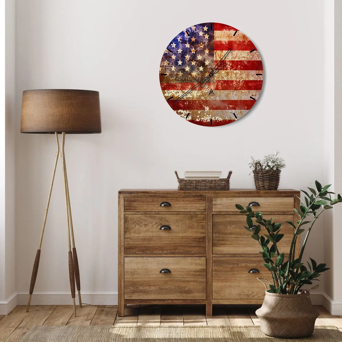 Zegar ścienny - Rustykalna flaga Stanów Zjednoczonych w stylu vintage - 30x30cm - Chwała nie przemija - Nowoczesna dekoracja ścienna do salonu, kuchni i sypialni ARTTOR