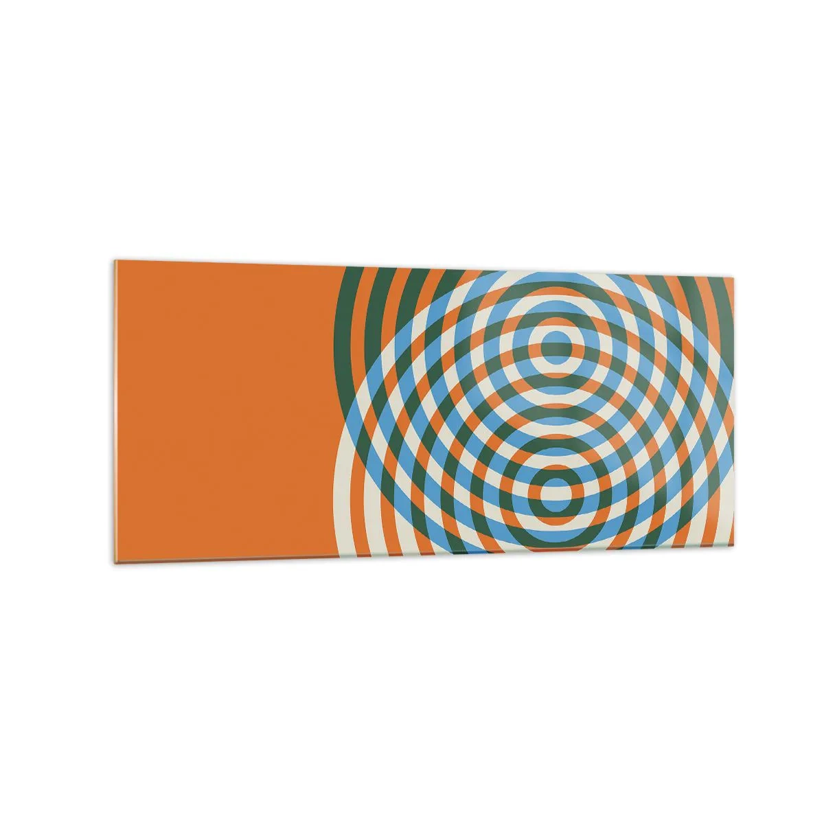 Obraz na szkle - Koncentryczne okręgi na pomarańczowym tle - 120x50cm - Abstrakcyjna wariacja kolista - Nowoczesna dekoracja ścienna do salonu i sypialni ARTTOR