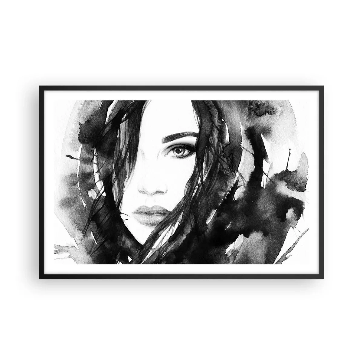 Plakat w czarnej ramie - Portret damy w czerni i bieli - 91x61 cm