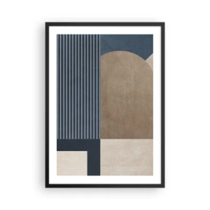 Plakat w czarnej ramie - Abstrakcyjna kompozycja geometryczna w odcieniach granatu i beżu - 50x70cm - Kompozycja prostoty i krągłości - Nowoczesna dekoracja ścienna do salonu i sypialni ARTTOR