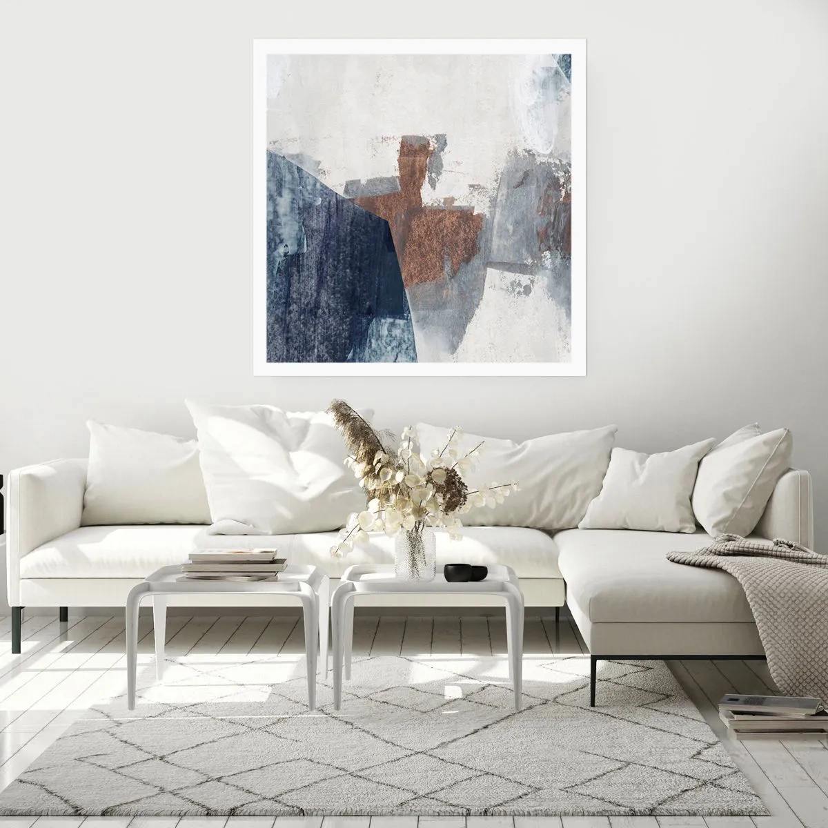 Plakat - Błękitno-brunatne kształty - 50x50 cm