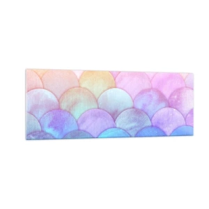Obraz na szkle - Abstrakcyjne łuski w pastelowych odcieniach - 140x50cm - Perłowa łuska - Nowoczesna dekoracja ścienna do salonu i sypialni ARTTOR