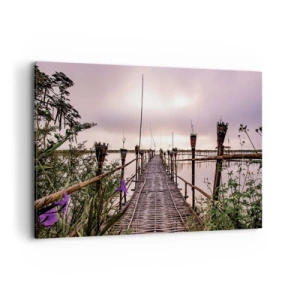 Obraz na płótnie - Bambusowy most na wodzie o świcie - 120x80cm - Spokój i cisza Azji - Nowoczesna dekoracja ścienna do salonu, kuchni i sypialni ARTTOR