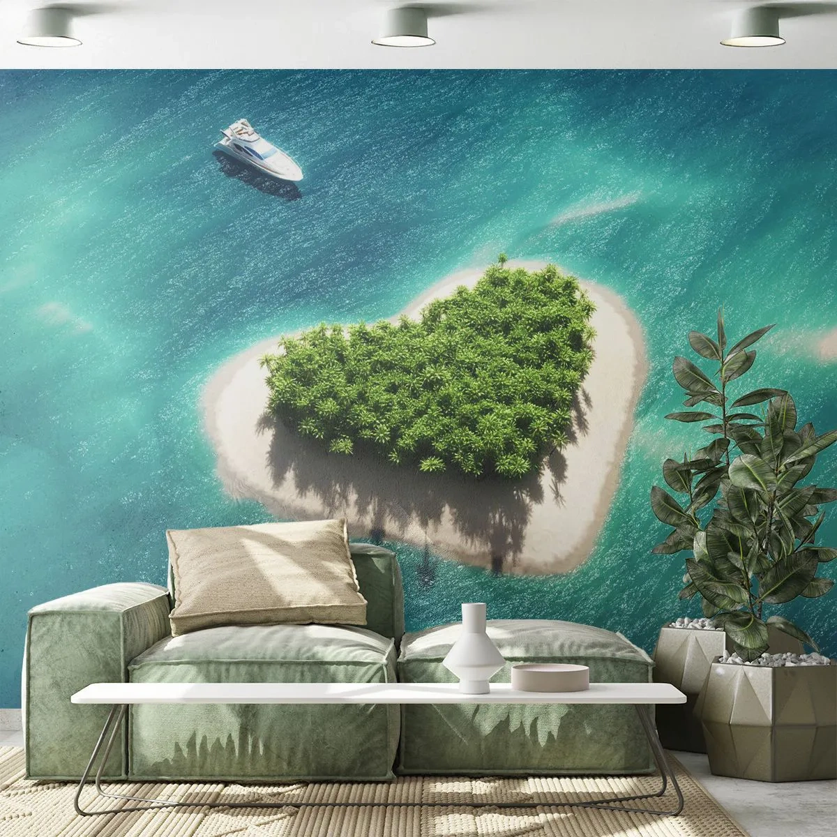 Fototapeta Premium Sand - Tropikalna wyspa w kształcie serca - 100x70cm - Kocham lato - Nowoczesna dekoracja ścienna do salonu, kuchni i sypialni ARTTOR