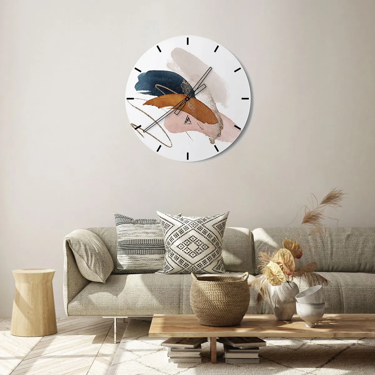 Zegar ścienny - Kolorowe pociągnięcia pędzla na białym tle w artystycznym stylu - 30x30cm - Kompozycja uskrzydlona - Nowoczesna dekoracja ścienna do salonu, kuchni i sypialni ARTTOR