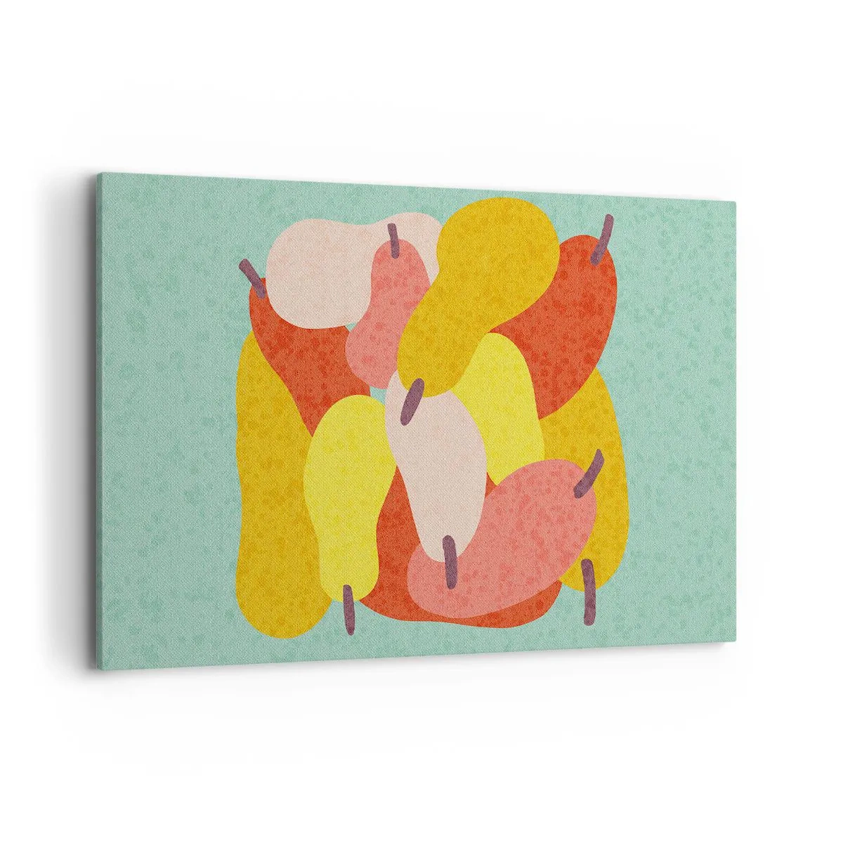 Obraz na płótnie - Kolorowe abstrakcyjne gruszki na tle zielonym - 120x80cm - Spróbuj letniego słońca - Nowoczesna dekoracja ścienna do salonu, kuchni i sypialni ARTTOR