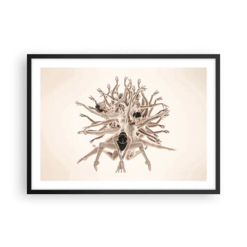 Plakat w czarnej ramie - Abstrakcyjna kompozycja tancerzy w ruchu - 70x50cm - Rozkwitanie w tańcu - Nowoczesna dekoracja ścienna do salonu i sypialni ARTTOR