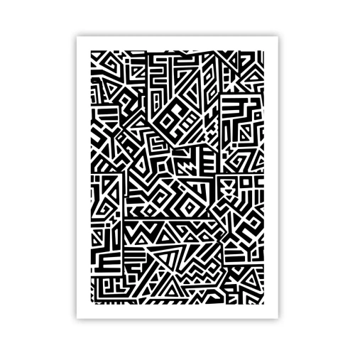 Plakat - Czarno-biały geometryczny wzór w stylu artystycznym - 50x70cm - Kompozycja prekolumbijska - Nowoczesna dekoracja ścienna do salonu, kuchni i sypialni ARTTOR