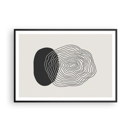 Plakat w czarnej ramie - Abstrakcyjny wzór z liniami i kształtami w czerni i bieli - 100x70cm - Trwanie i drganie - Nowoczesna dekoracja ścienna do salonu i sypialni ARTTOR