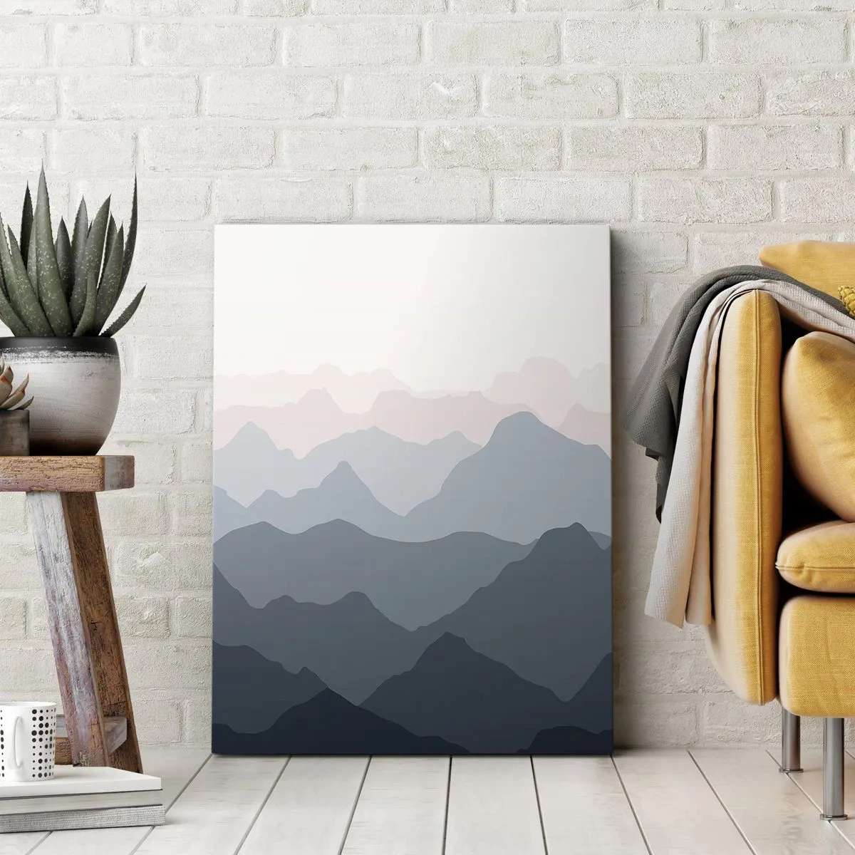 Obraz na płótnie - Subtelne warstwy gór w odcieniach szarości i błękitu - 70x100cm - Fale gór - Nowoczesna dekoracja ścienna do salonu i sypialni ARTTOR