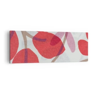 Obraz na płótnie - Kwiaty i liście w odcieniach czerwieni i różu - 140x50cm - Kompozycja kwiatowa w różu - Nowoczesna dekoracja ścienna do salonu i sypialni ARTTOR