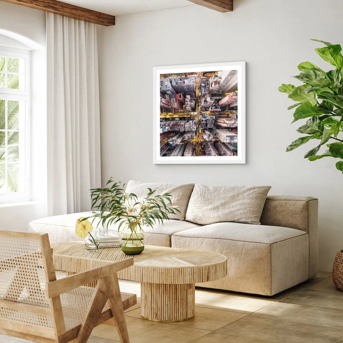 Plakat w białej ramie - Pozdrowienia z Hongkongu - 60x60 cm