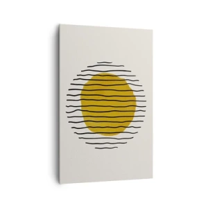 Obraz na płótnie - Minimalistyczny motyw z żółtym kołem i czarnymi liniami - 80x120cm - Abstrakcja drżąca od żaru - Nowoczesna dekoracja ścienna do salonu i sypialni ARTTOR