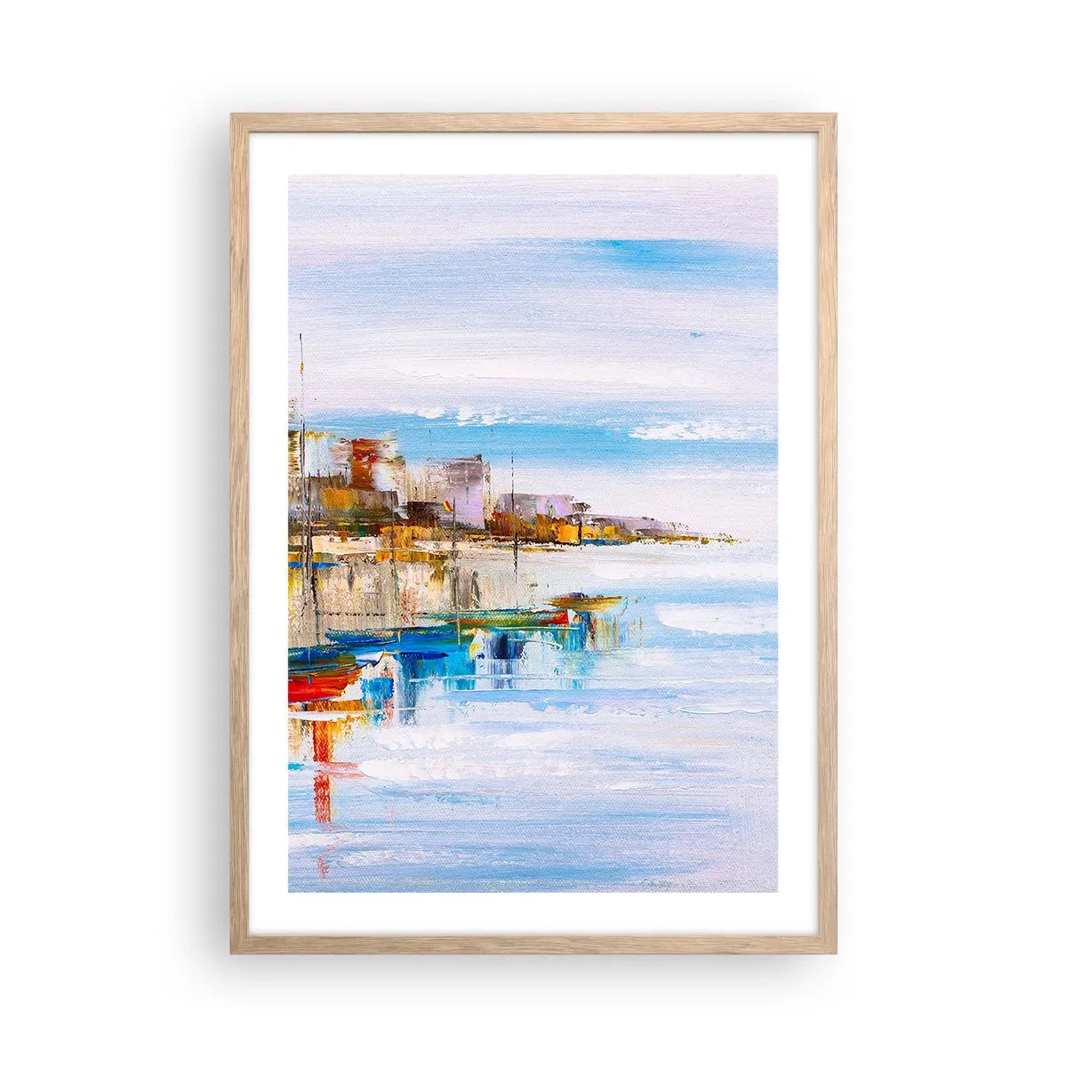 Plakat w ramie jasny dąb - Wielobarwna miejska przystań - 50x70 cm
