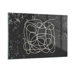 Obraz na szkle - Abstrakcyjna linia w formie plątaniny na czarnym tle z fakturą - 120x80cm - Błądzenie myśli - Nowoczesna dekoracja ścienna do salonu, kuchni i sypialni ARTTOR