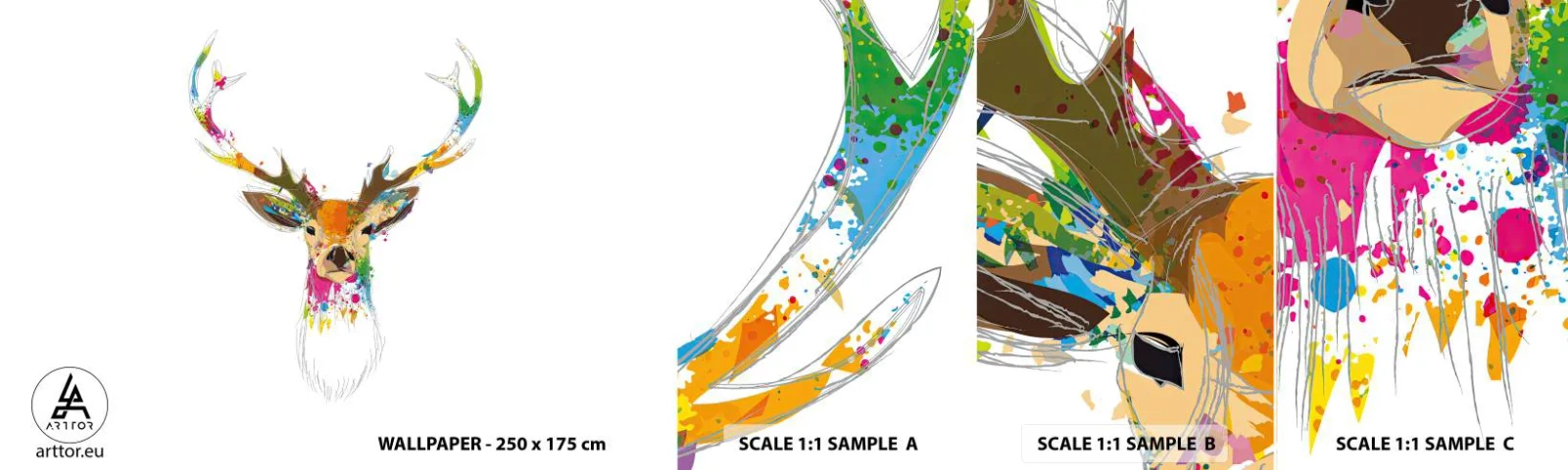 Fototapeta Próbka Samoprzylepna Deluxe Sticker - Łagodny jelonek skąpany w kolorze - Abstrakcja, Zwierzęta, Jeleń - 100x30 cm
