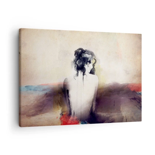 Obraz na płótnie - Subtelny portret kobiety w artystycznym stylu - 70x50cm - Łagodne linie, owalne kształty - Nowoczesna dekoracja ścienna do salonu i sypialni ARTTOR