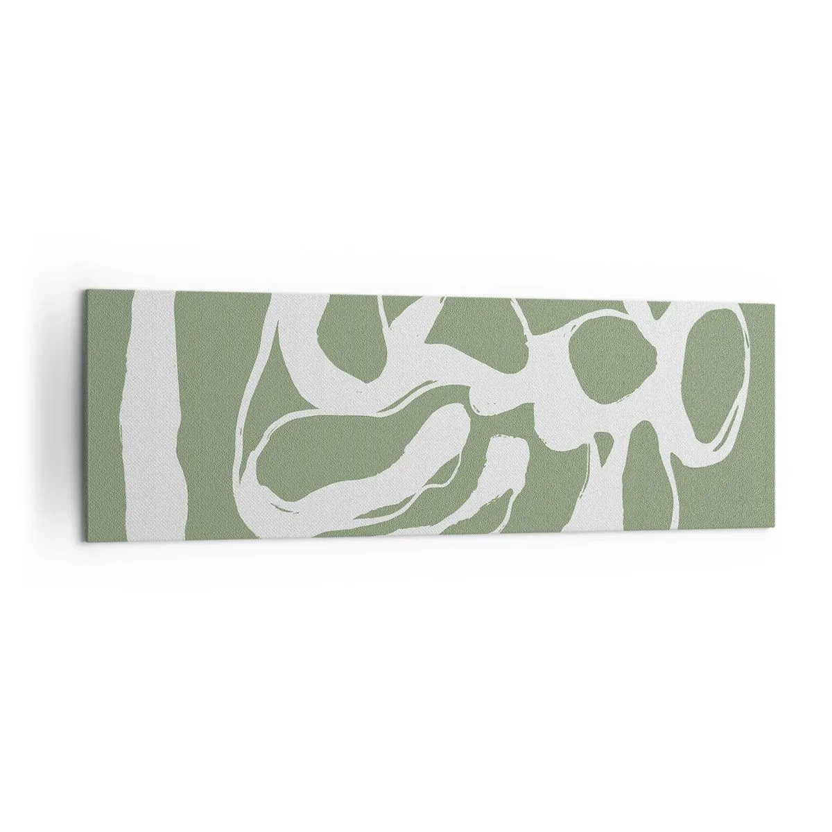 Obraz na płótnie - Organiczne kształty w bieli na zielonym tle - 160x50cm - Wołanie przestrzeni - Nowoczesna dekoracja ścienna do salonu i sypialni ARTTOR