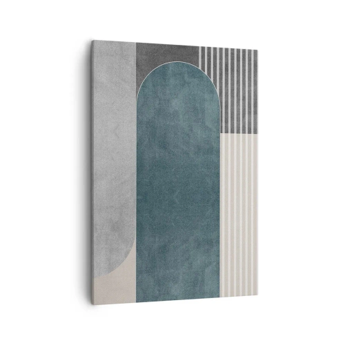 Obraz na płótnie - Geometryczna kompozycja z łukiem w odcieniach szarości, beżu i zieleni - 50x70cm - Kompozycja na poziomie - Nowoczesna dekoracja ścienna do salonu, kuchni i sypialni ARTTOR