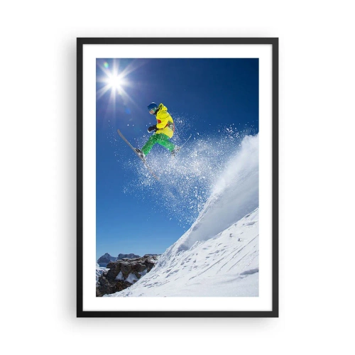 Plakat w czarnej ramie - Narciarz w akcji na śnieżnym stoku - 50x70cm - Tańczący z górami - Nowoczesna dekoracja ścienna do salonu i sypialni ARTTOR