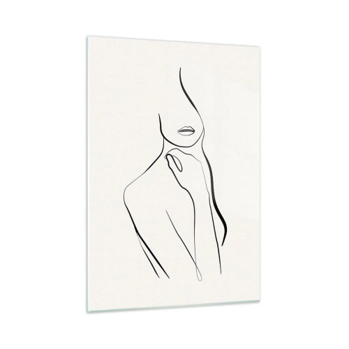 Obraz na szkle - Minimalistyczna linia ukazująca kobiecą sylwetkę na jasnym tle - 50x70cm - Fala melancholii - Nowoczesna dekoracja ścienna do salonu, kuchni i sypialni ARTTOR