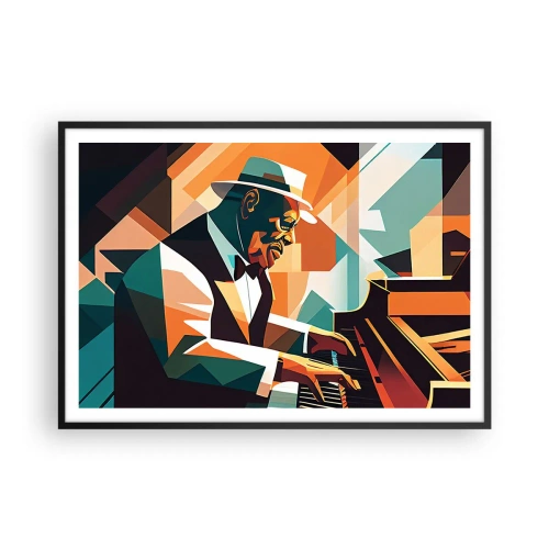 Plakat w czarnej ramie - Abstrakcyjny muzyk grający na fortepianie w ciepłych barwach - 100x70cm - Cały ten jazz - Nowoczesna dekoracja ścienna do salonu i sypialni ARTTOR