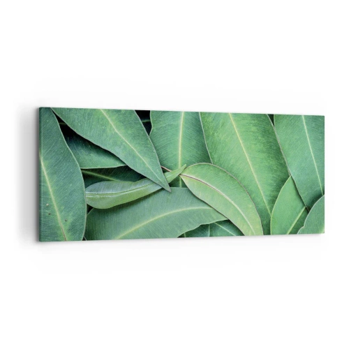 Obraz na płótnie - Zbliżenie na zielone liście tworzące naturalny wzór - 120x50cm - Soczyste i świeże - Nowoczesna dekoracja ścienna do salonu i sypialni ARTTOR