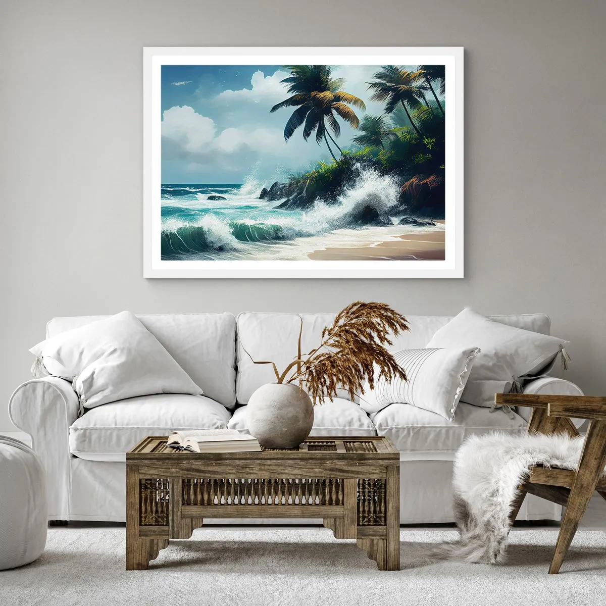 Plakat w białej ramie - Na tropikalnym brzegu - 40x40 cm