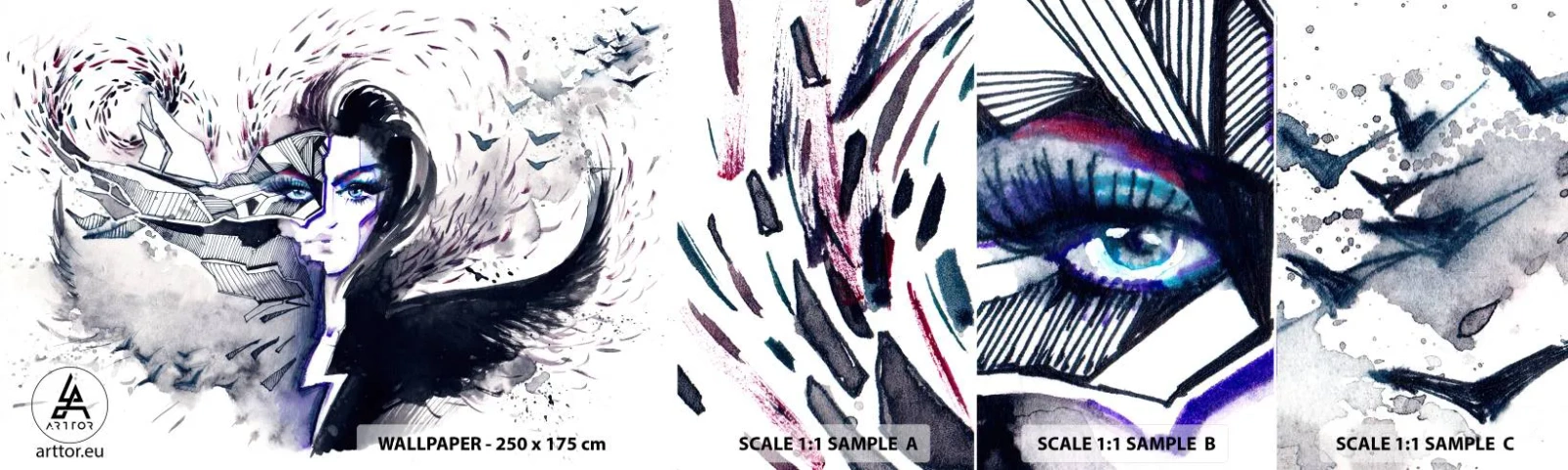 Fototapeta Próbka Samoprzylepna Deluxe Sticker - Demoniczna i piękna - Abstrakcja, Kobieta, Kobiece Oczy - 100x30 cm