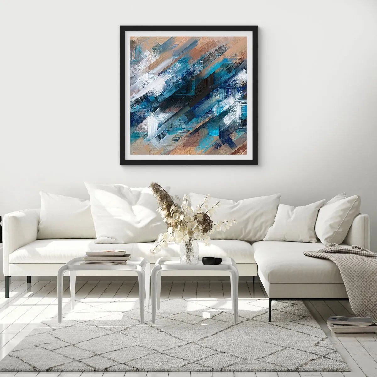 Plakat w czarnej ramie - Po błękitnym skosie - 50x50 cm