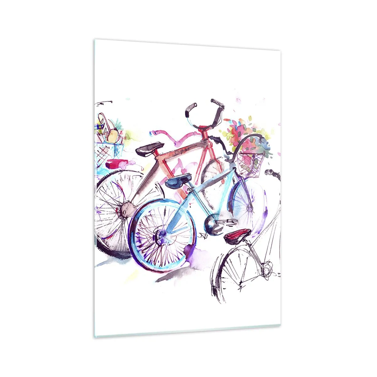 Obraz na szkle - Kolorowe rowery w stylu akwarelowym - 50x70cm - Zjazd klubu Antymoto - Nowoczesna dekoracja ścienna do salonu, kuchni i sypialni ARTTOR