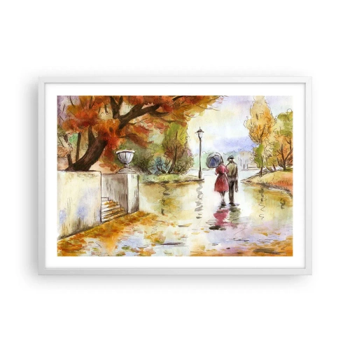 Plakat w białej ramie - Romantyczna jesień w parku - 70x50 cm