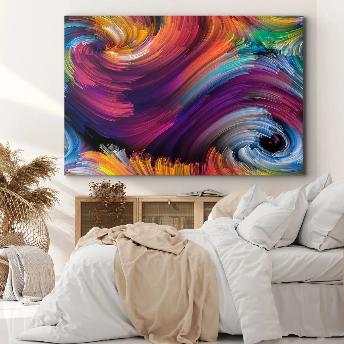 Obraz na płótnie - Abstrakcyjne wiry w żywych kolorach - 70x50cm - Początek nowego świata - Nowoczesna dekoracja ścienna do salonu i sypialni ARTTOR