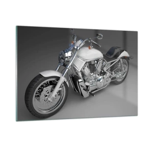 Obraz na szkle - Stylowy motocykl na szarym tle w nowoczesnym ujęciu - 120x80cm - Aż chce się klęknąć - Nowoczesna dekoracja ścienna do salonu, kuchni i sypialni ARTTOR
